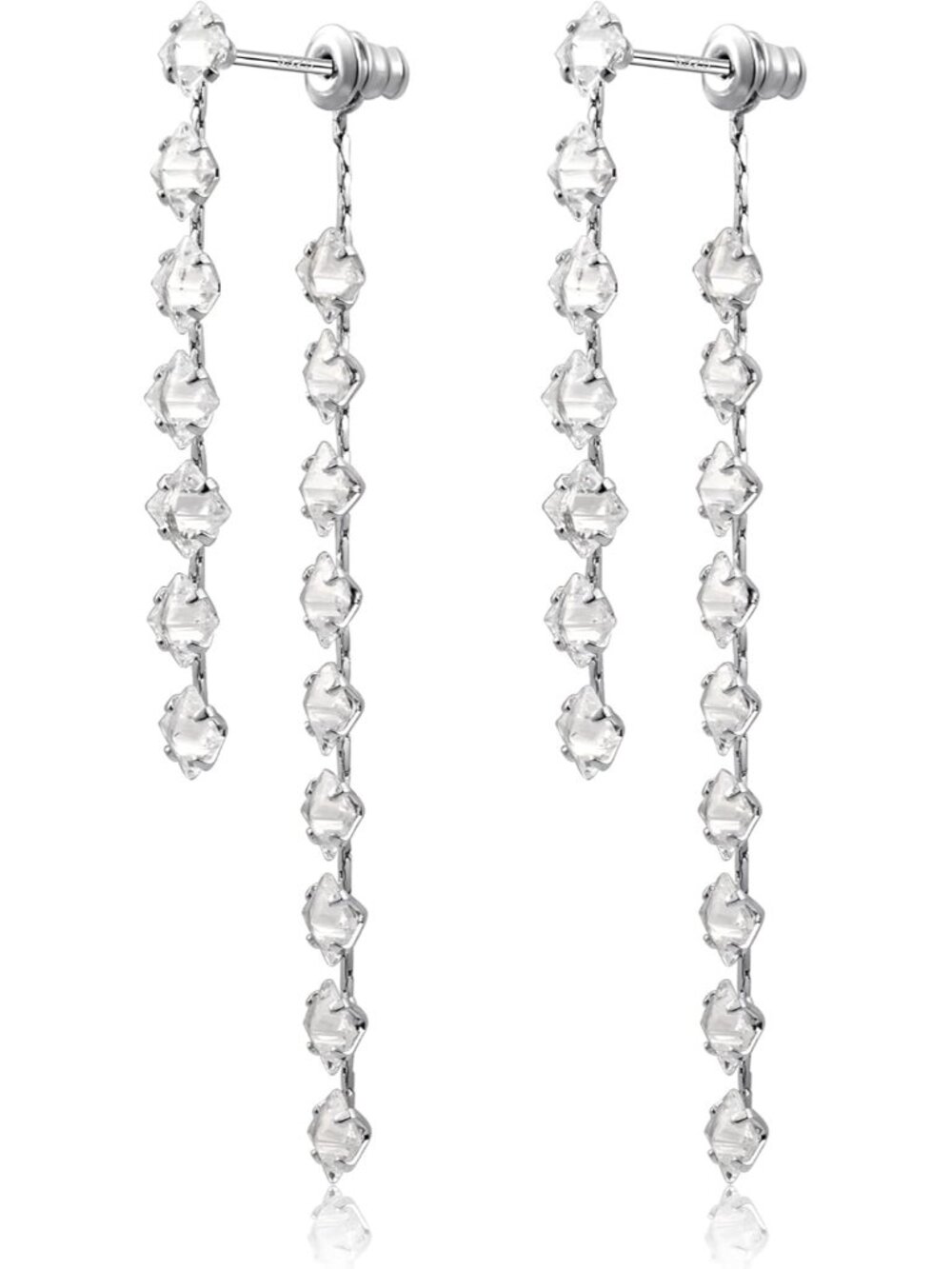 925 Sterling Silver Tassel Fringe Chain Stud Long Dangle Drop Cubic Zirconia Pro